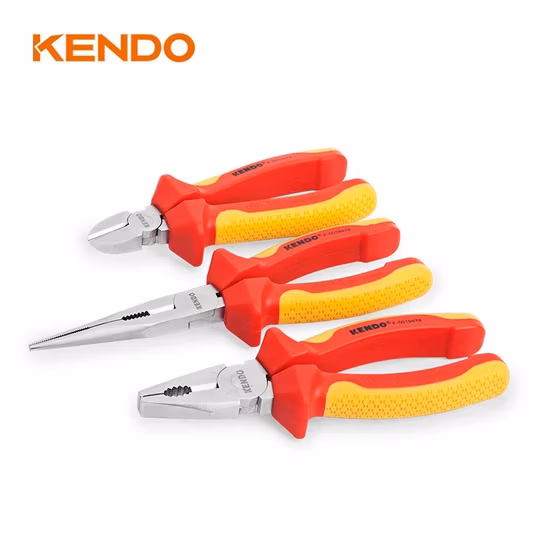 Kendo 3PC VDE Insulated 1000V Plier Set Working on Electric Devices for Winding and Cutting Steel Wires